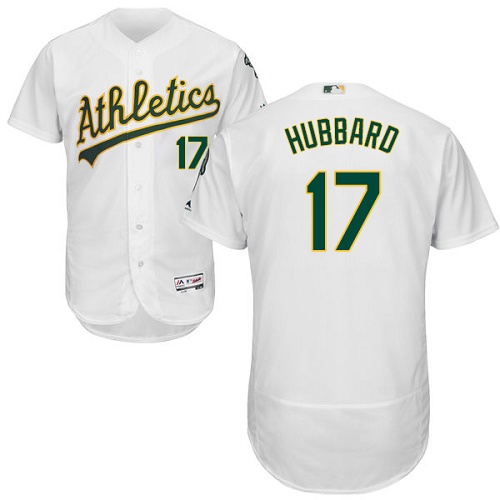 Athletics #17 Glenn Hubbard White Flexbase Authentic Collection Stitched MLB Jersey - Click Image to Close